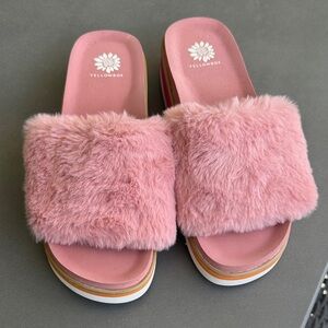 Yellow Box Pink Faux Fur Platform Slide Sandals